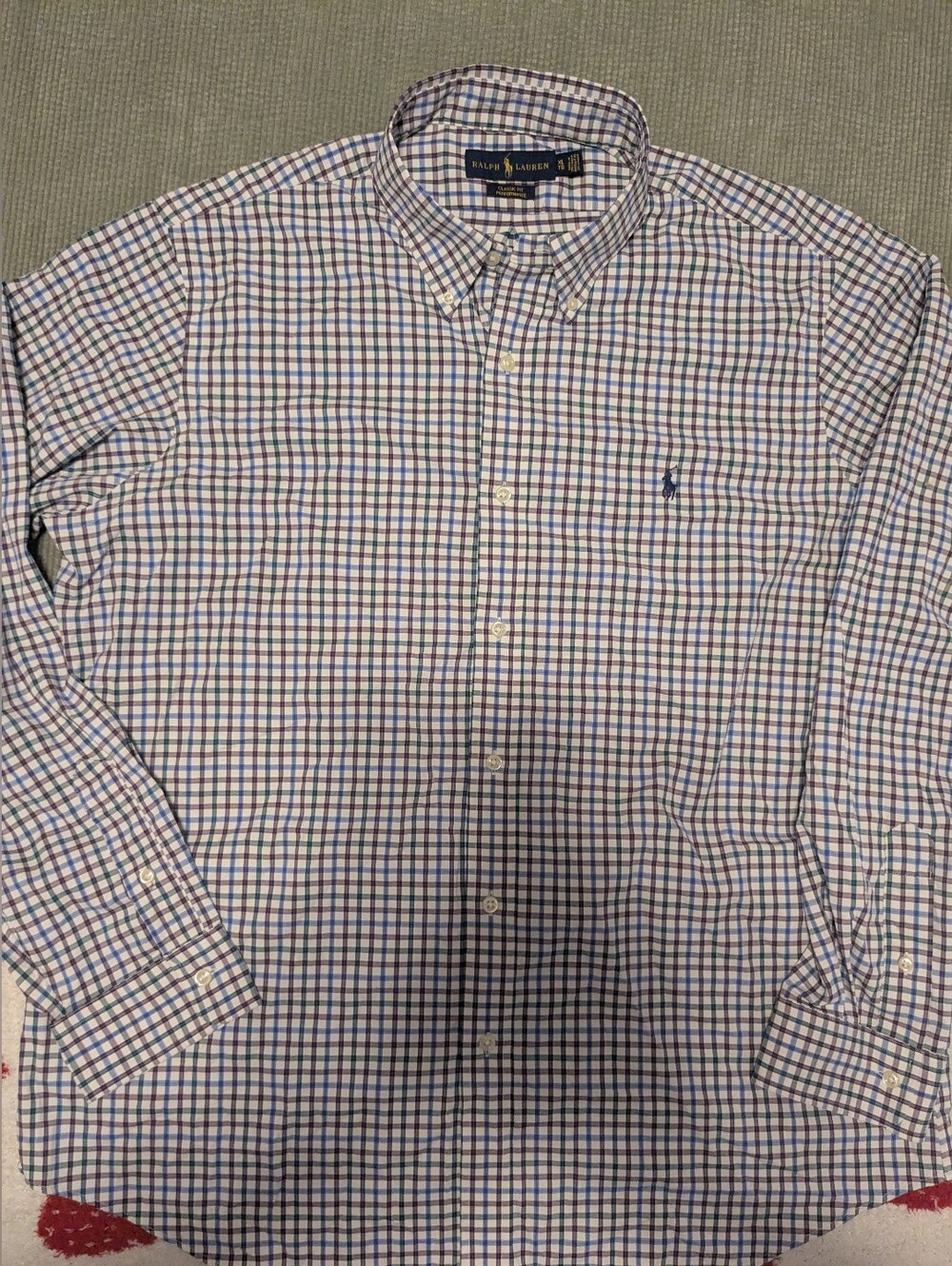 Ralph Lauren Men’s Blue & Red Checked Button-Down Performance Shirt XL